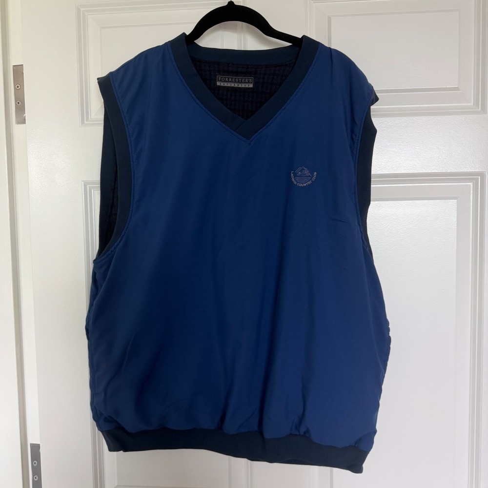 Forrester's Golf Vest Men L Blue Reversible Laconia CC Houndstooth V-Neck